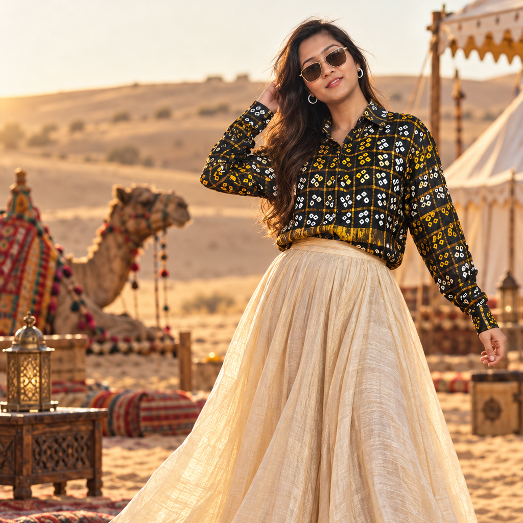 Handmade Bandhani Gharchola Silk Shirt (Black)