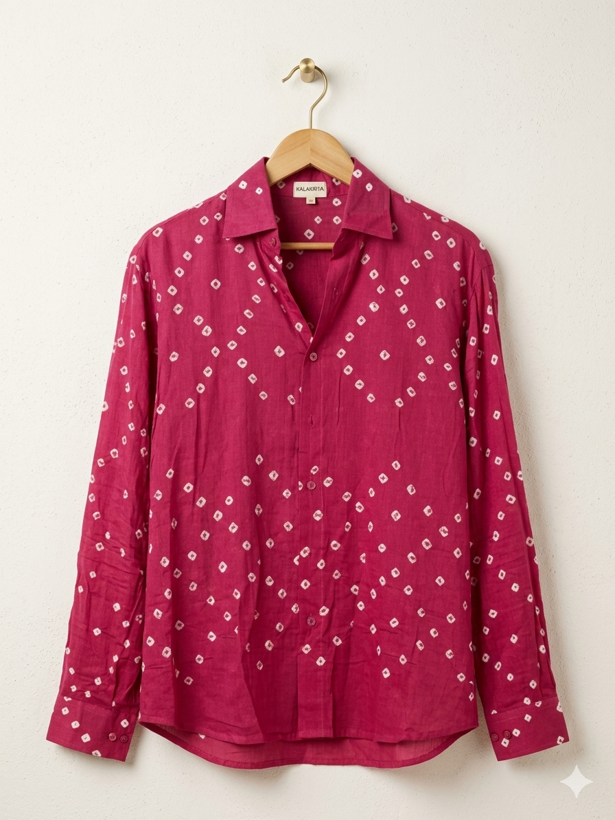Rani Handmade Bandhani Shirt (Pink)