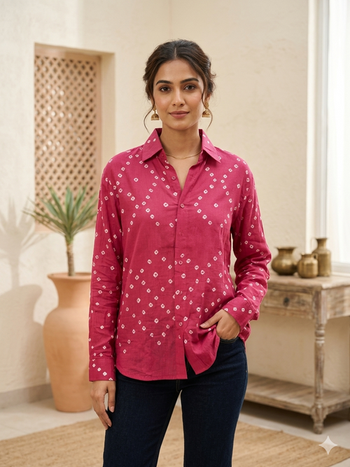 Rani Handmade Bandhani Shirt (Pink)