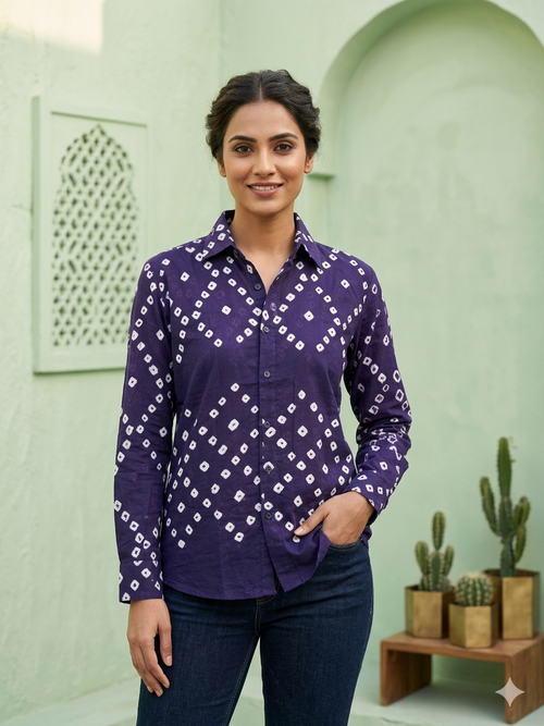 Jamuni Handmade Bandhani Shirt (Purple)