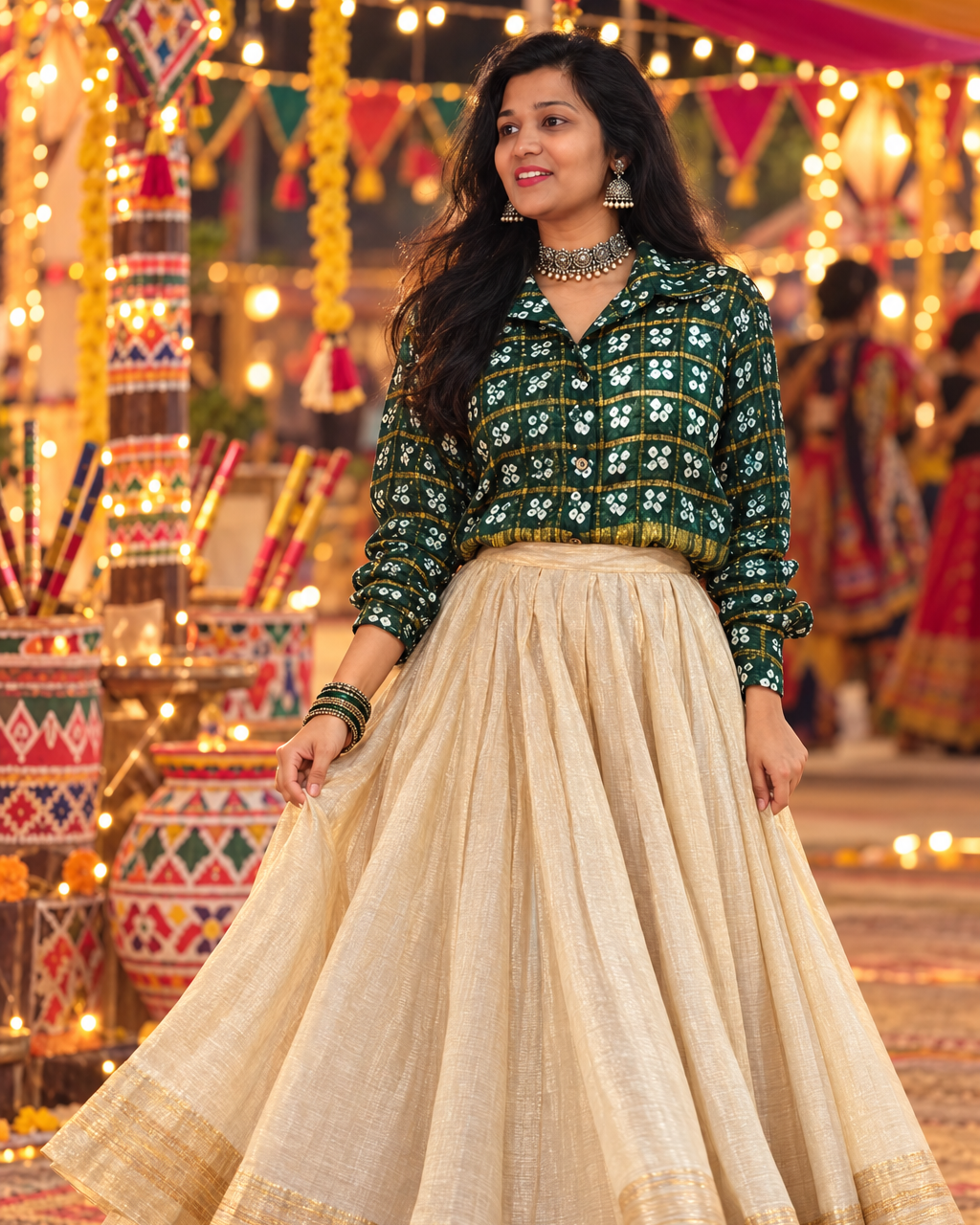 Handmade Bandhani Gharchola Silk Shirt (Green)