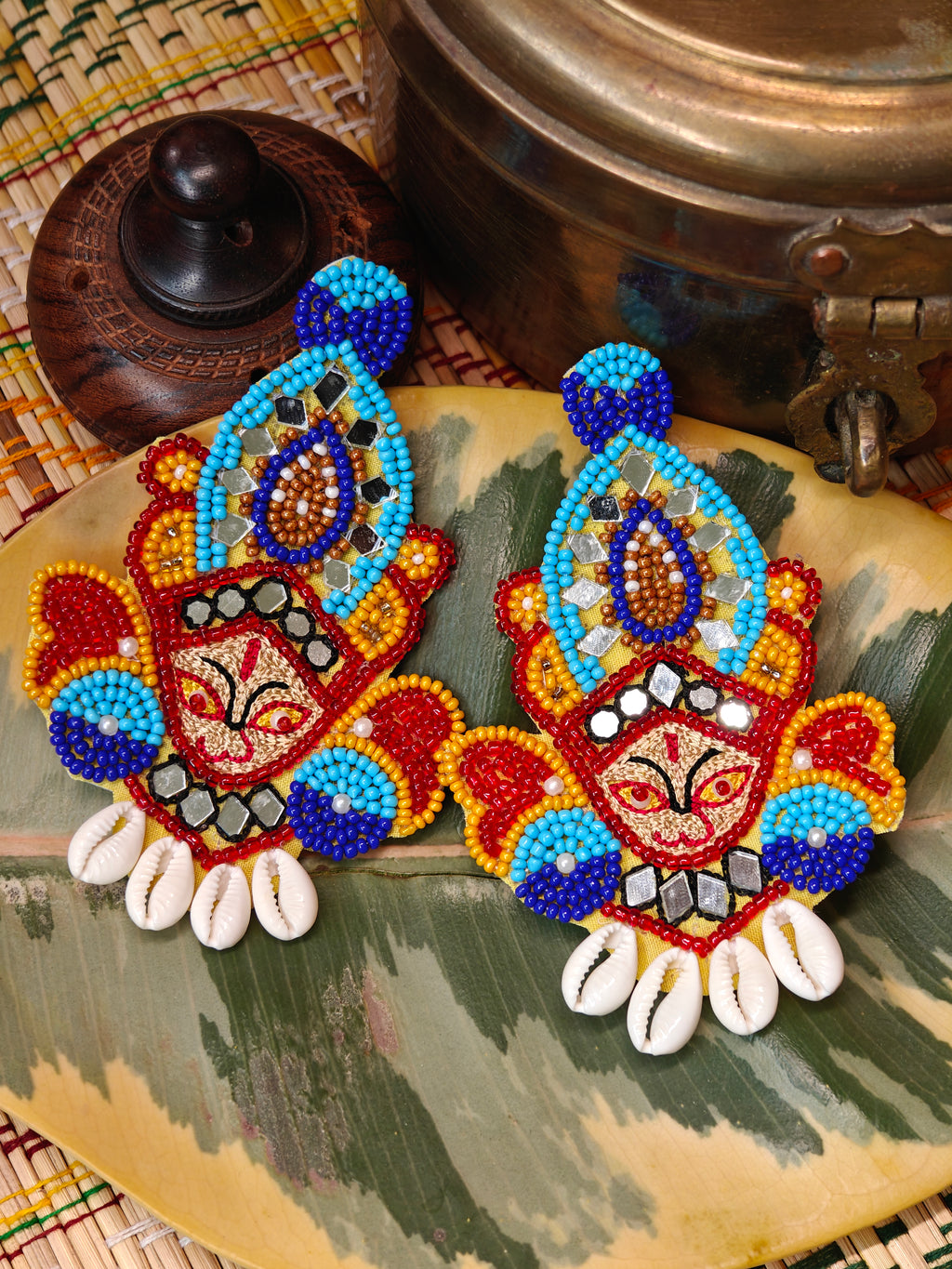 Maa Durga Earrings with Sea Shells Kaudi