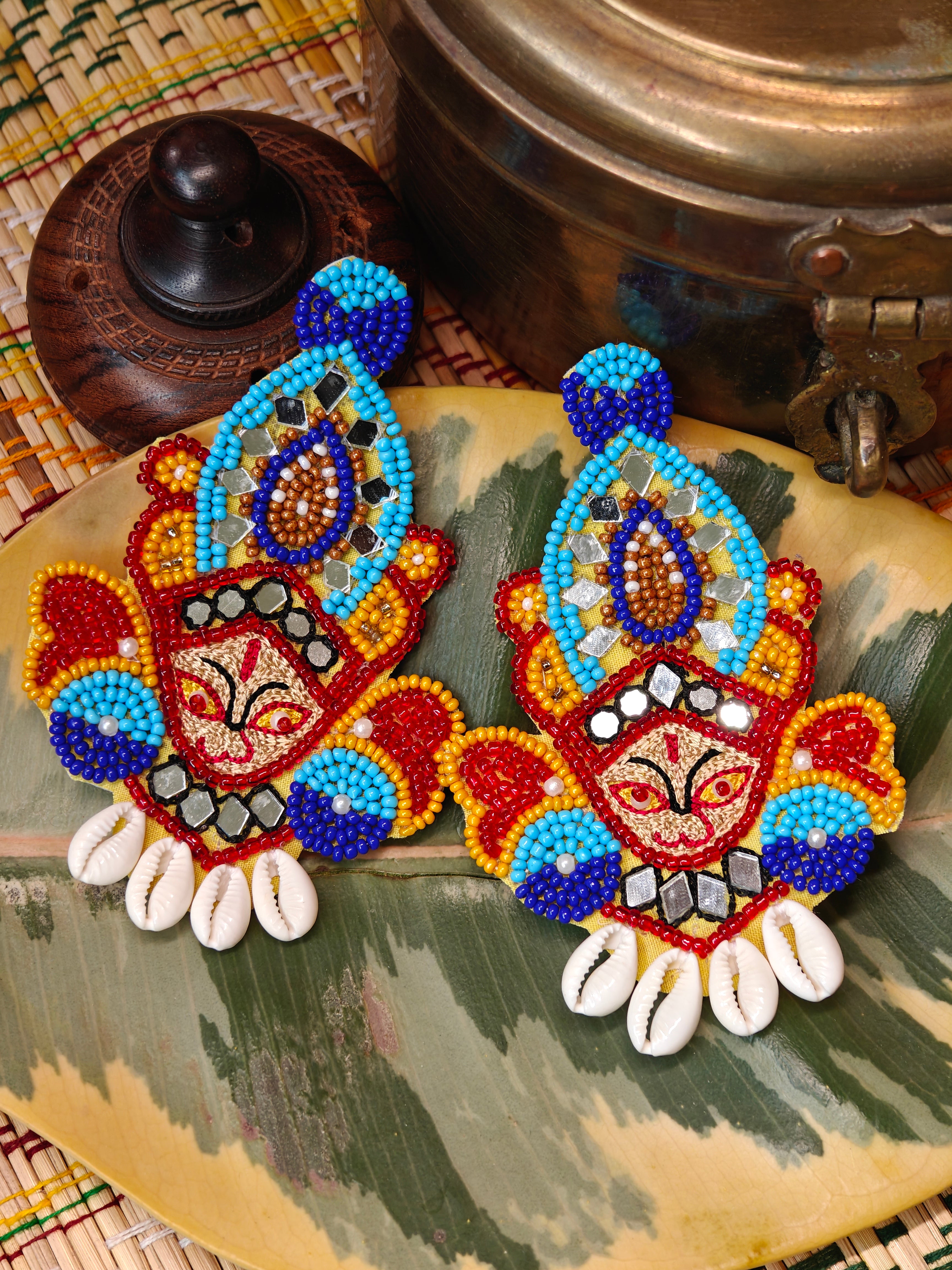 Maa Durga Earrings with Sea Shells Kaudi