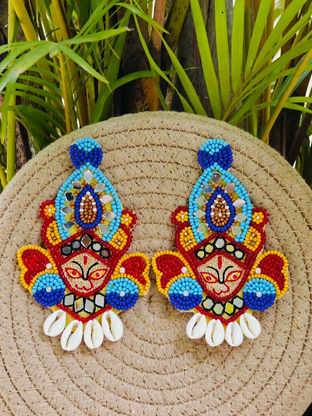 Maa Durga Earrings with Sea Shells Kaudi
