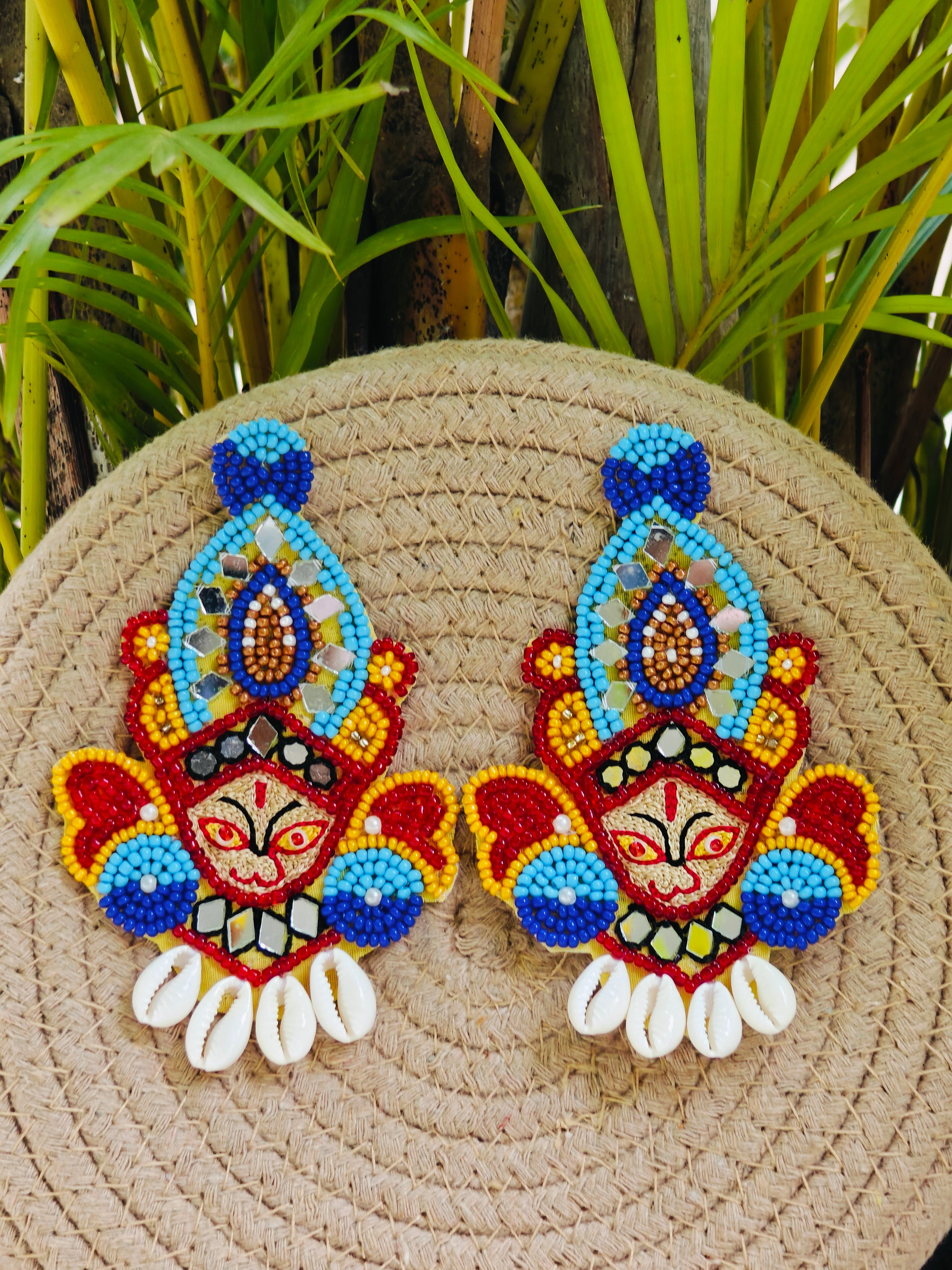 Maa Durga Earrings with Sea Shells Kaudi