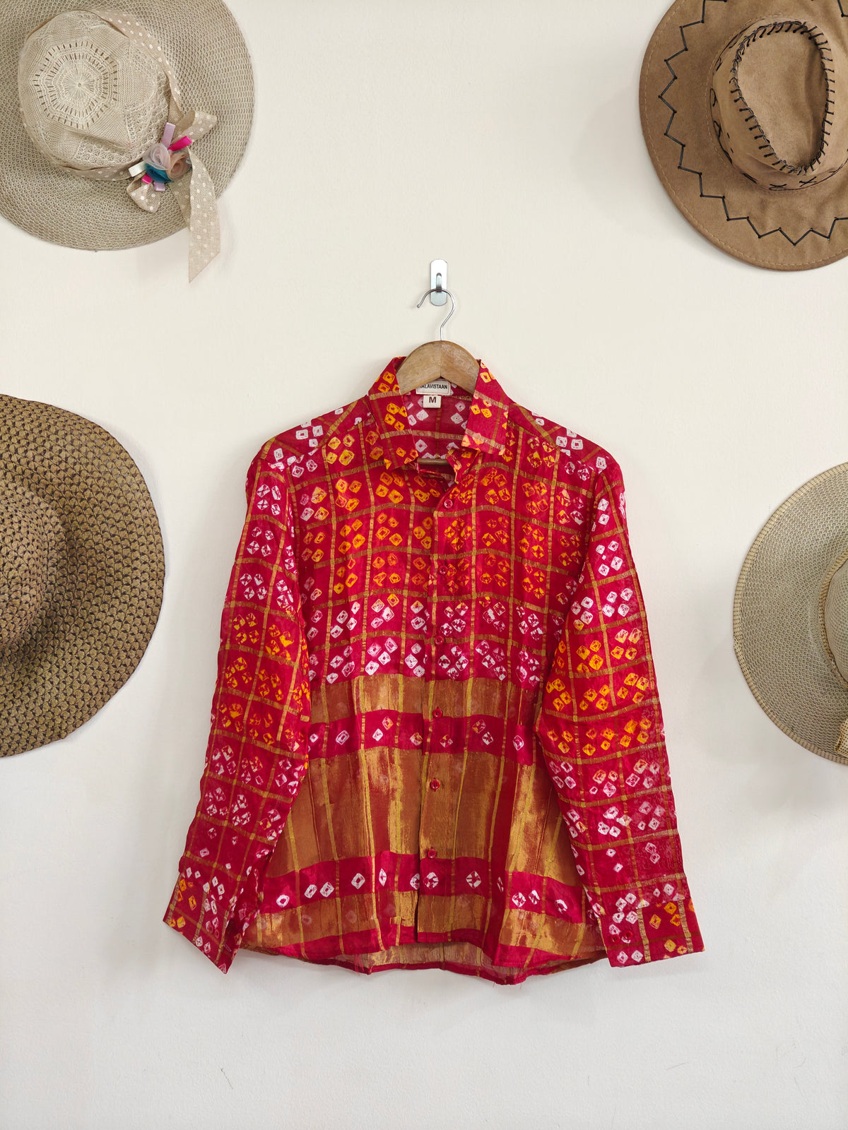 Handmade Bandhani Gharchola Silk Shirt (Red)