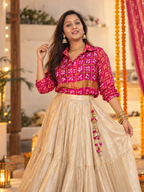 Handmade Bandhani Gharchola Silk Shirt (Rani Pink)
