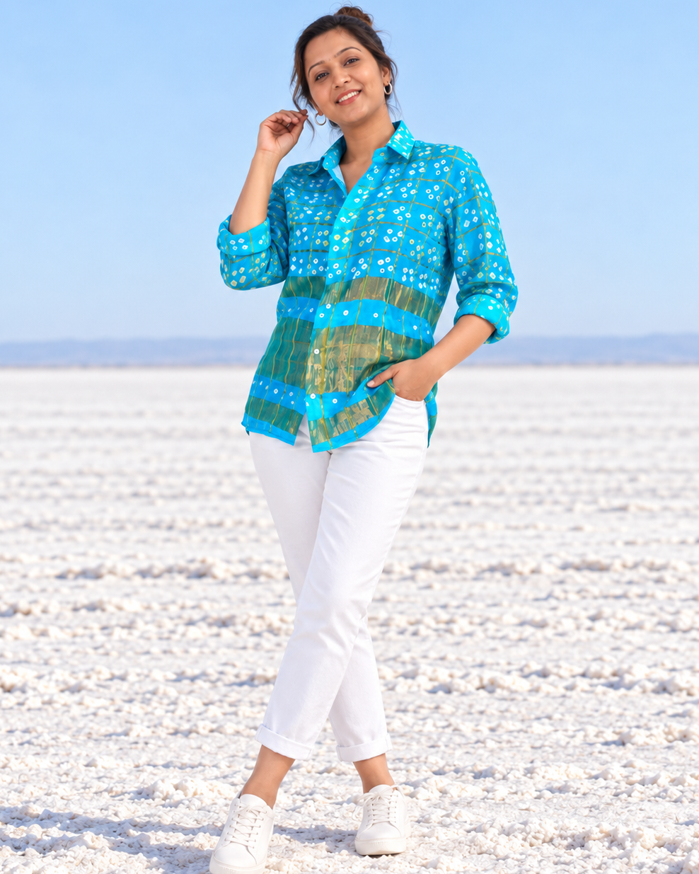Handmade Bandhani Gharchola Silk Shirt (Sky Blue)