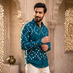 Neel-Hara Handmade Bandhani Shirt (Teal)