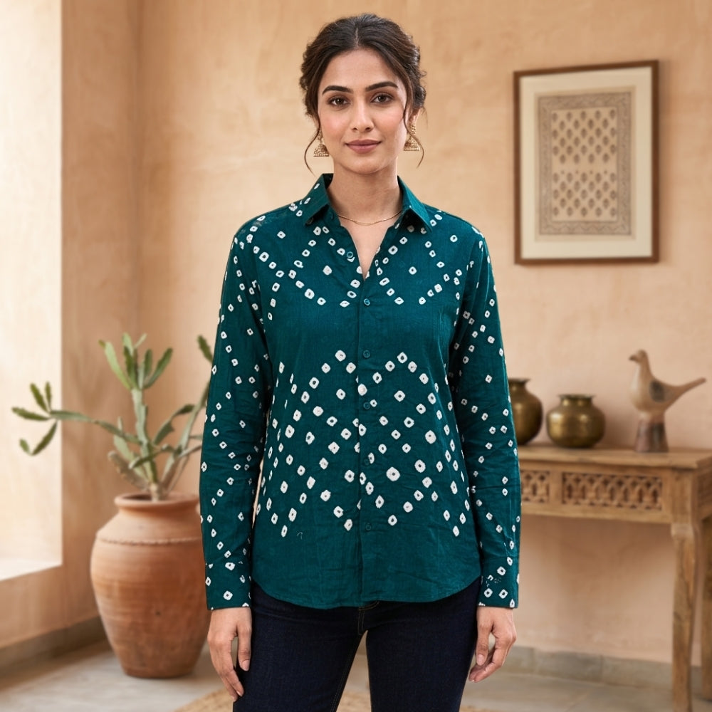 Neel-Hara Handmade Bandhani Shirt (Teal)