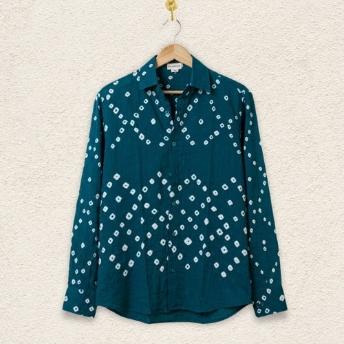 Neel-Hara Handmade Bandhani Shirt (Teal)