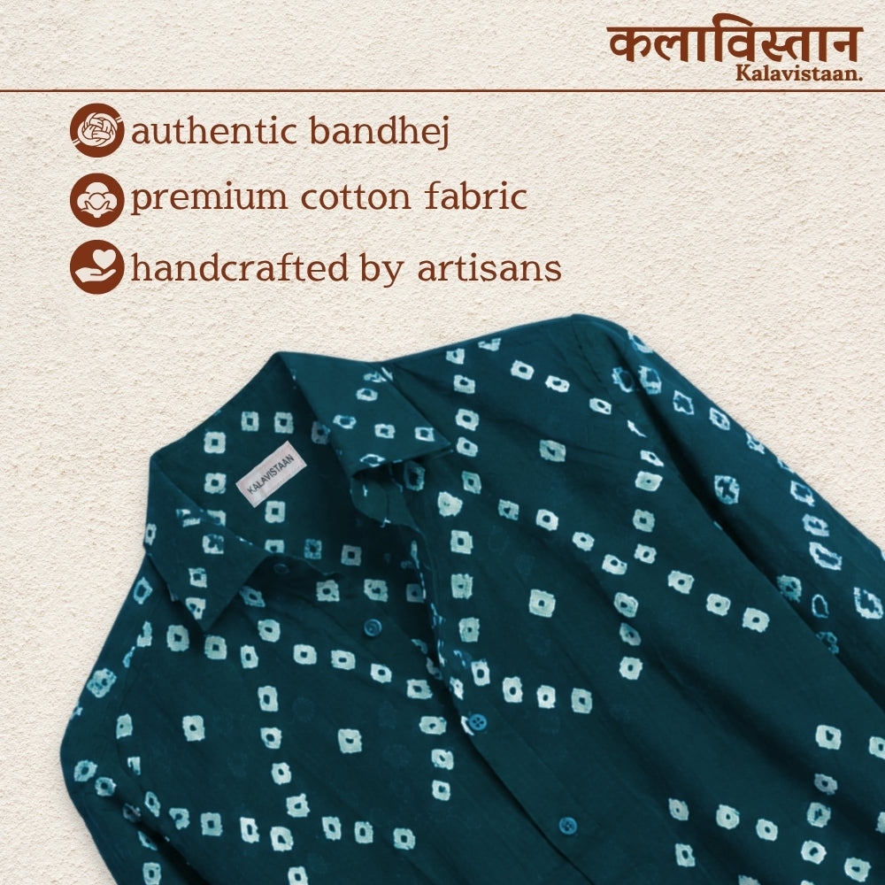 Neel-Hara Handmade Bandhani Shirt (Teal)