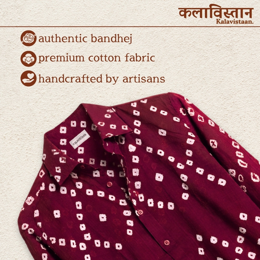 Gehera Laal Handmade Bandhani Shirt (Maroon)