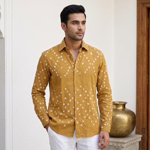 Haldi Handmade Bandhani Shirt (Mustard)