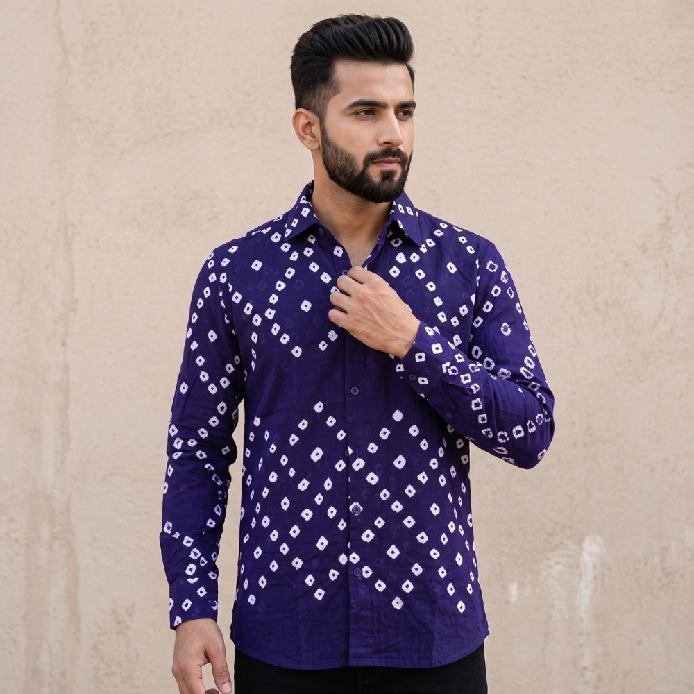 Neela Handmade Bandhani Shirt (Navy Blue)