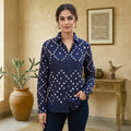 Neela Handmade Bandhani Shirt (Navy Blue)