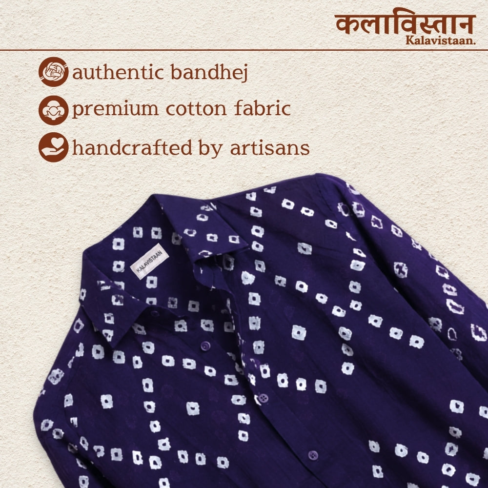 Neela Handmade Bandhani Shirt (Navy Blue)