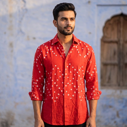 Narangi Handmade Bandhani Shirt (Orange)