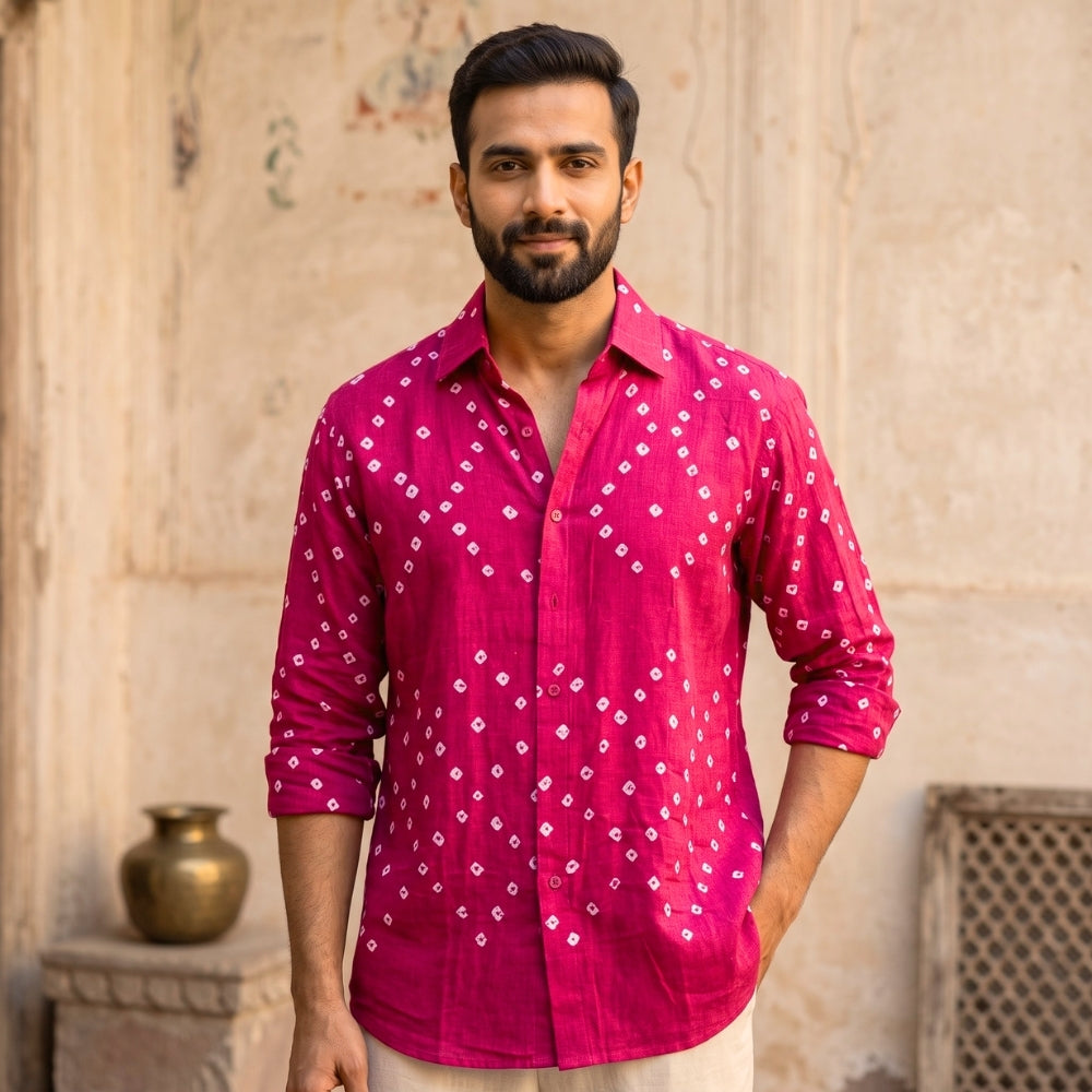 Rani Handmade Bandhani Shirt (Pink)