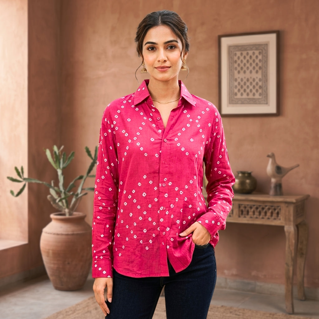 Rani Handmade Bandhani Shirt (Pink)