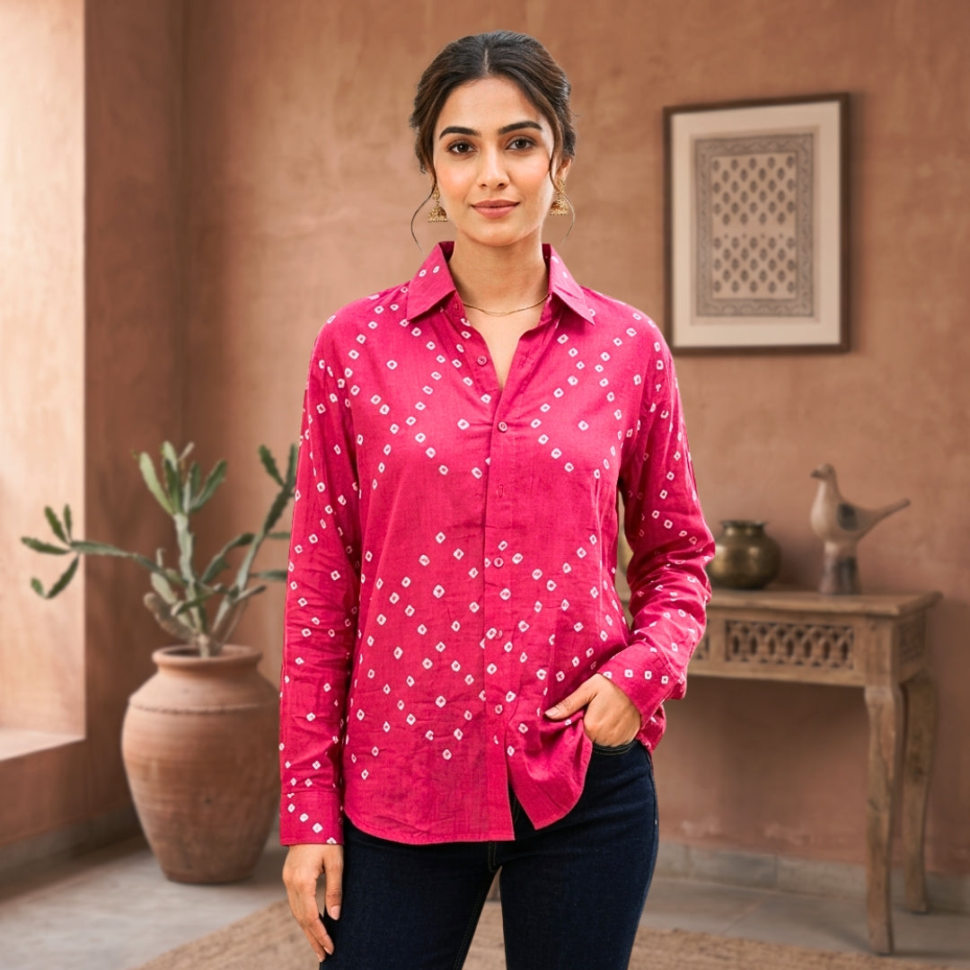 Rani Handmade Bandhani Shirt (Pink)
