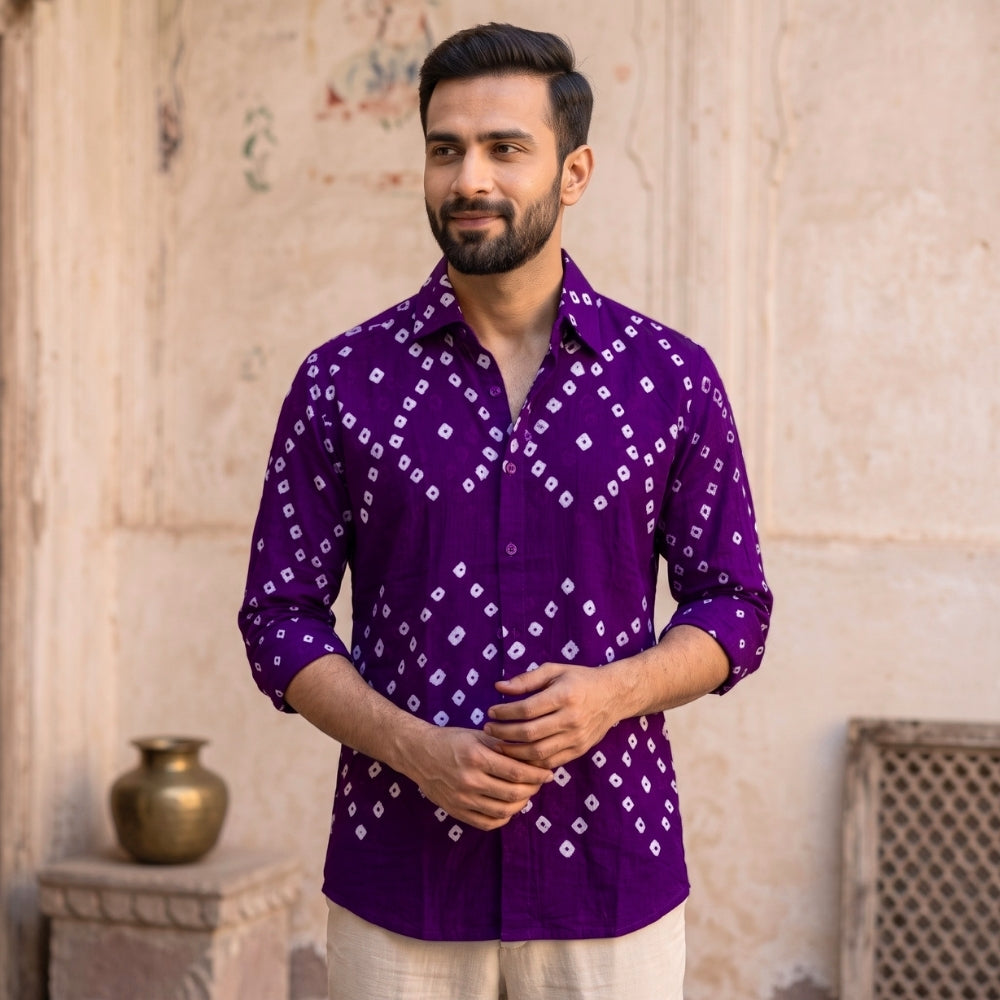 Jamuni Handmade Bandhani Shirt (Purple)