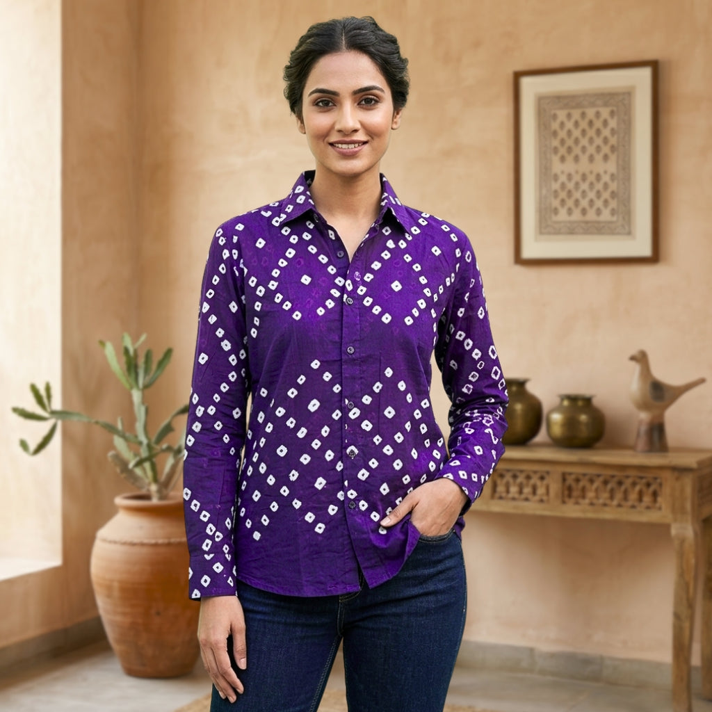 Jamuni Handmade Bandhani Shirt (Purple)