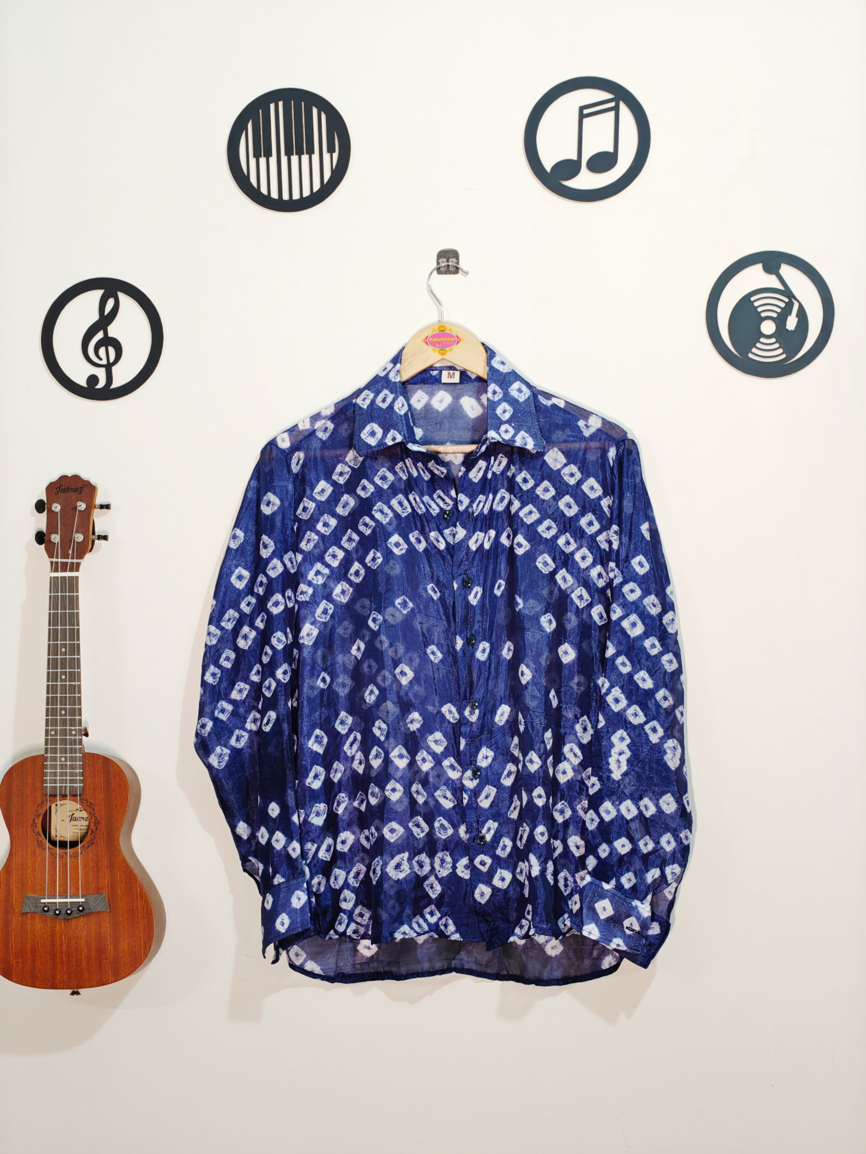 Soft Silk Hand Bandhani Shirt Navy Blue