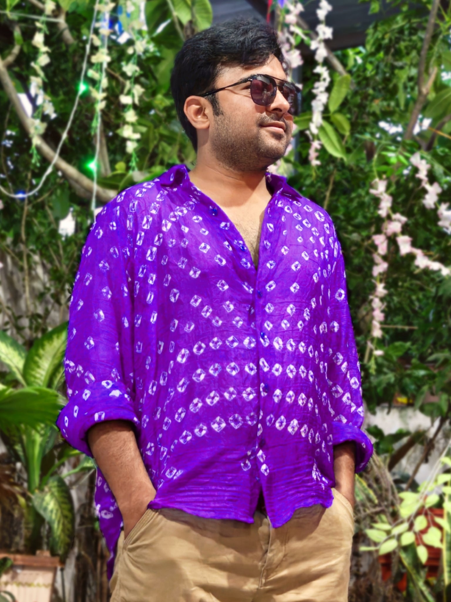 Soft Silk Hand Bandhani Shirt Purple