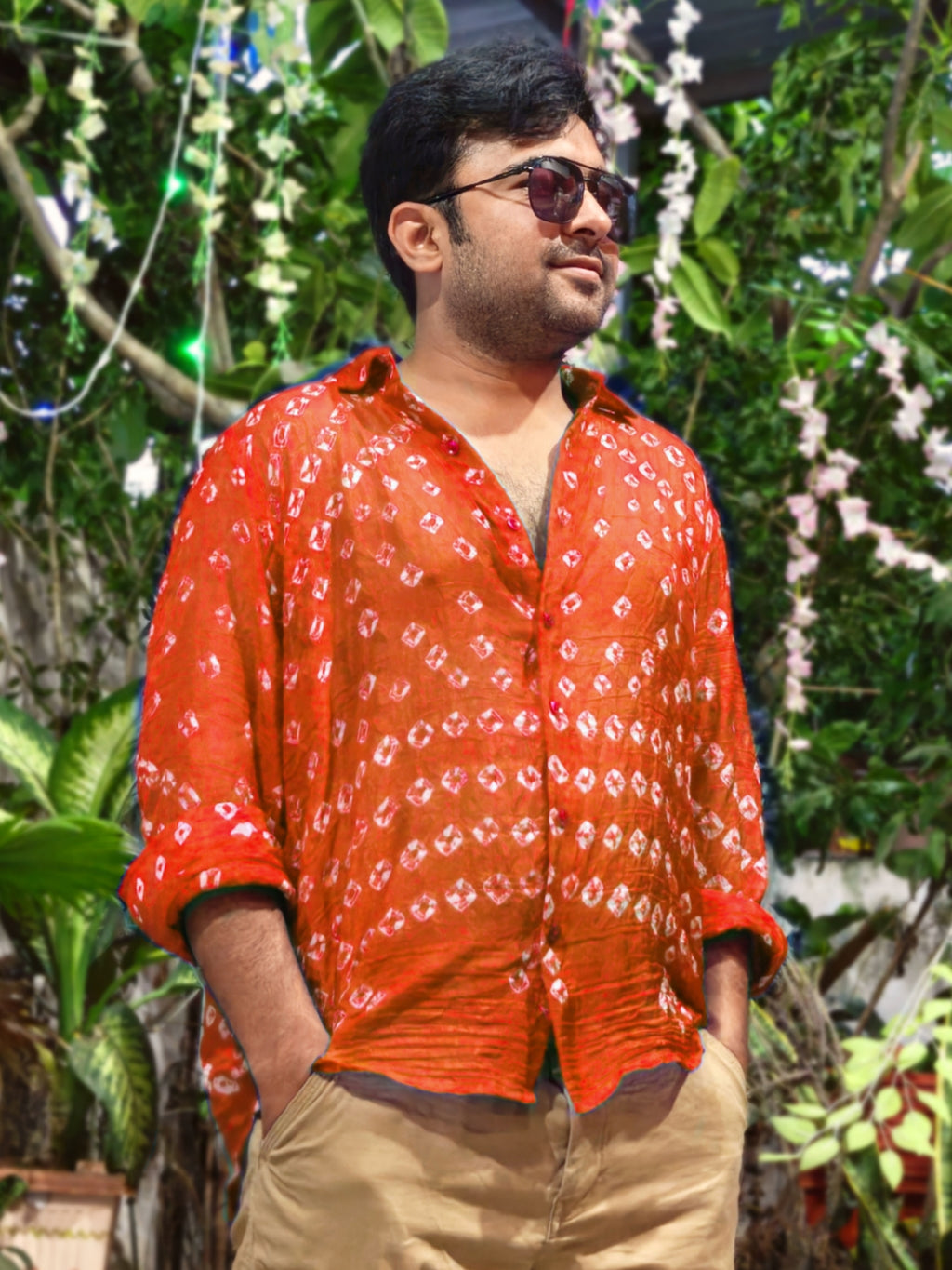 Soft Silk Hand Bandhani Shirt Orange