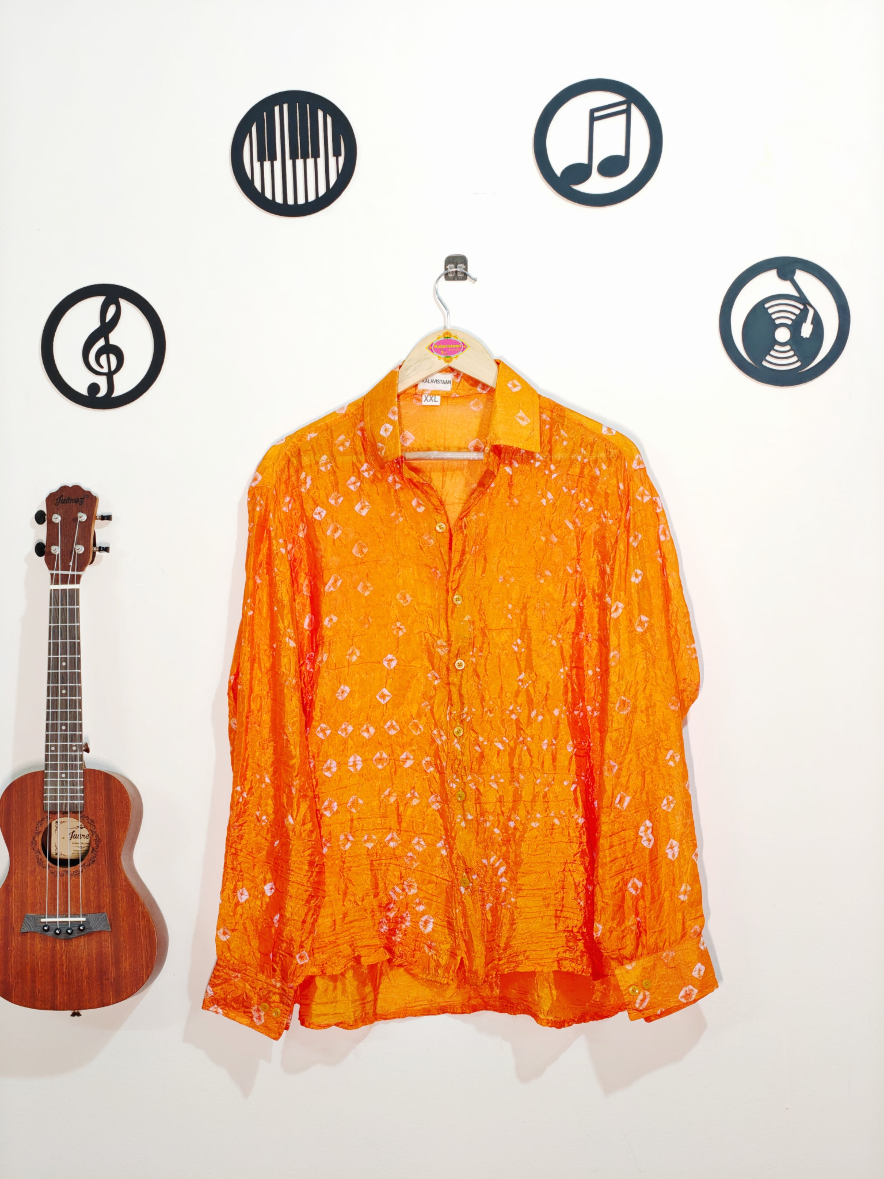 Soft Silk Hand Bandhani Shirt Orange
