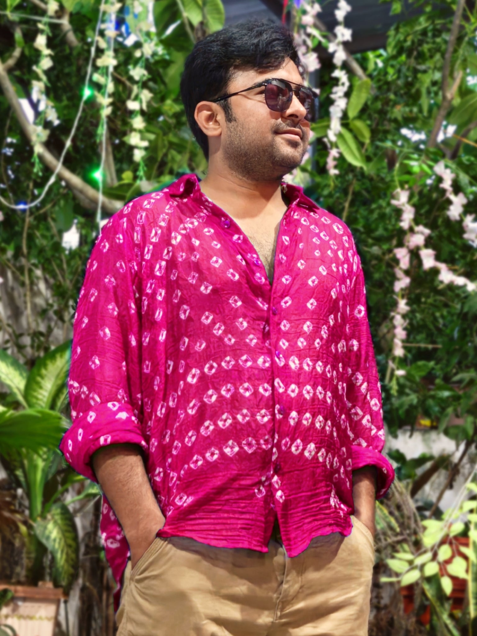 Soft Silk Hand Bandhani Shirt Pink