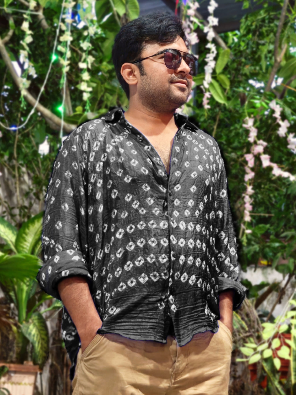 Soft Silk Hand Bandhani Shirt Black