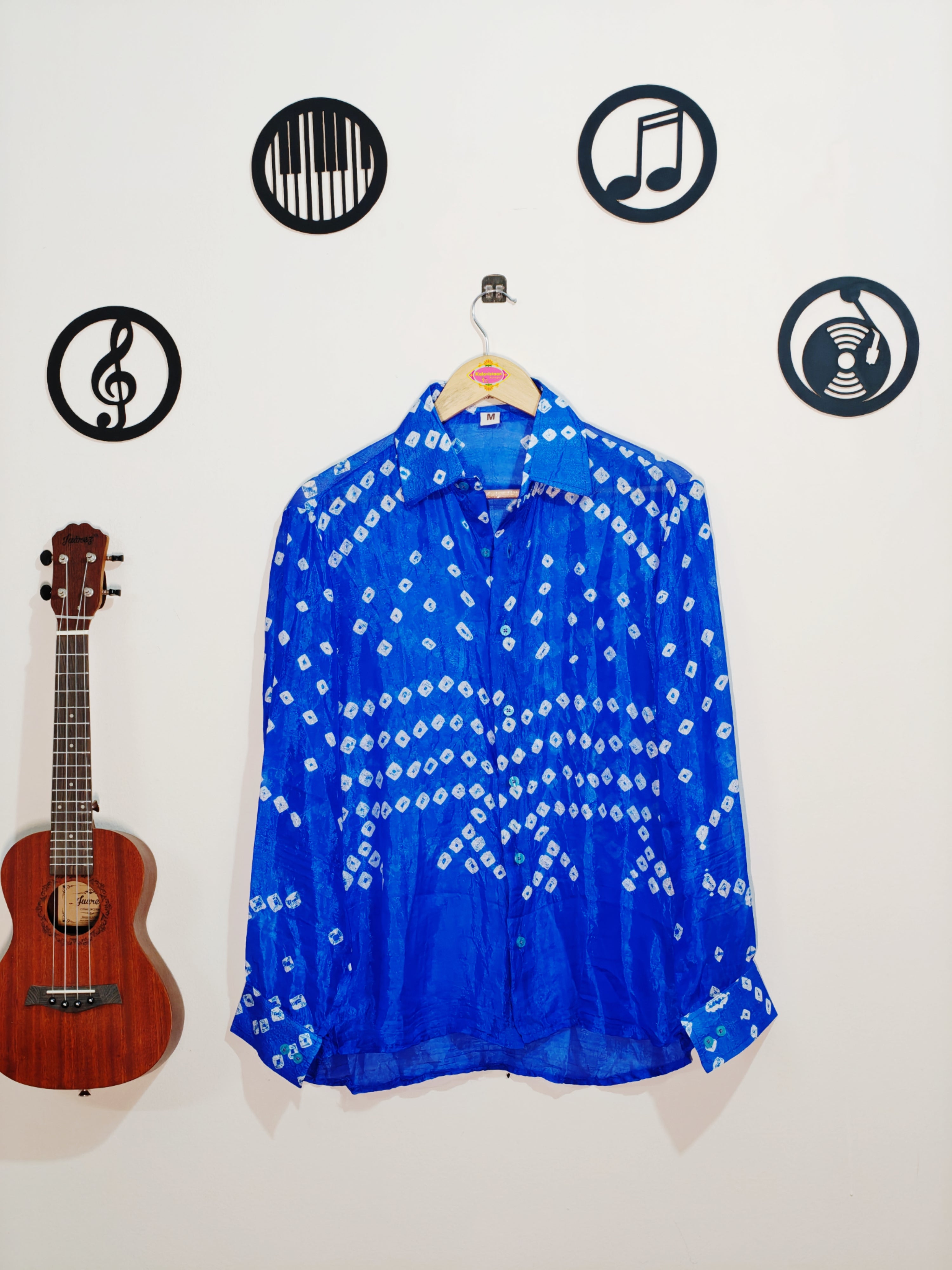 Soft Silk Hand Bandhani Shirt Royal Blue