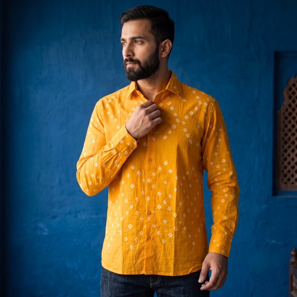 Peela Handmade Bandhani Shirt (Yellow)
